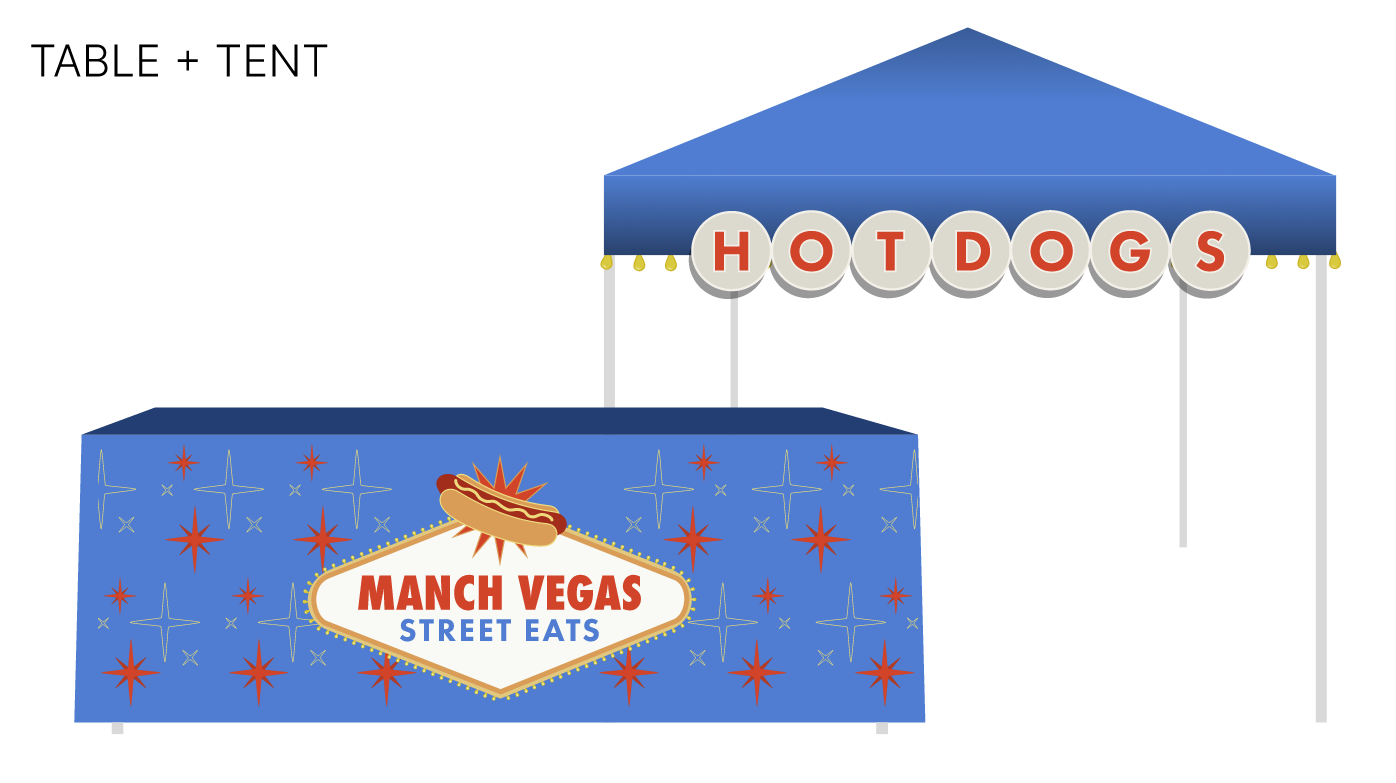 Manch Vegas branded tent and serving table concept